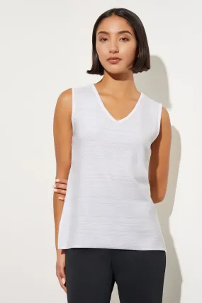 V-Neck Textured Soft Knit Tank Top, White