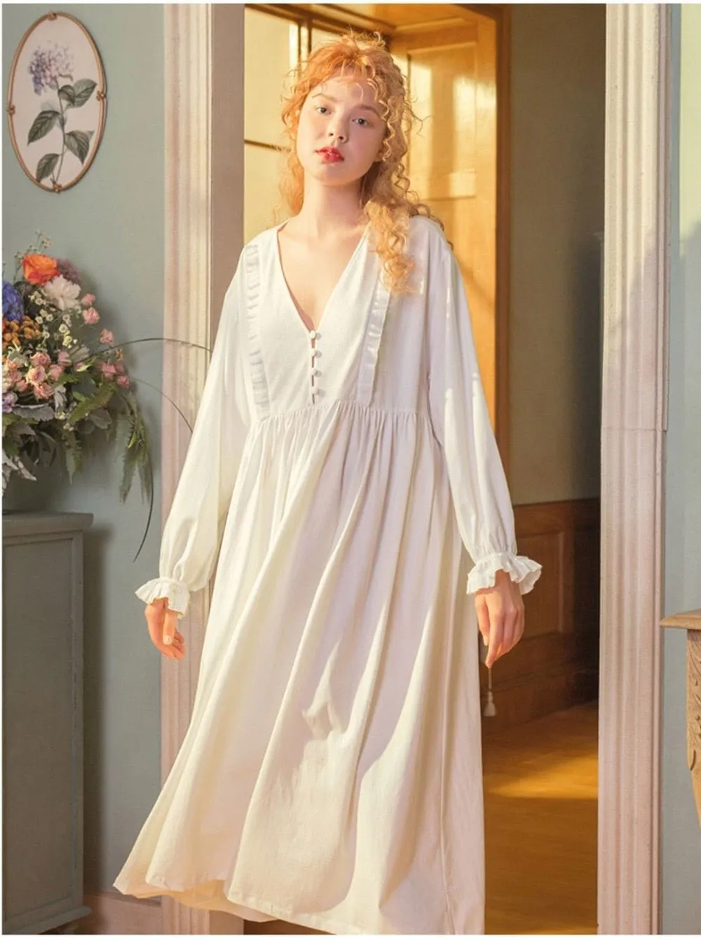 Victorian Love, Oversized Sleepwear, Blue or White, S-L