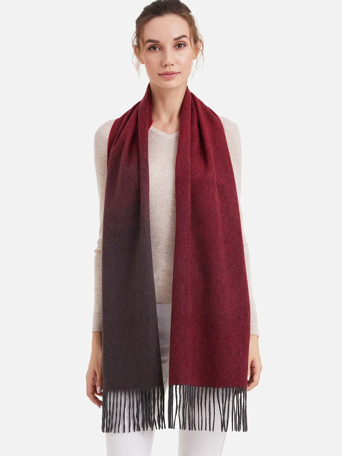 Wine Red Ombre Cashmere Scarf