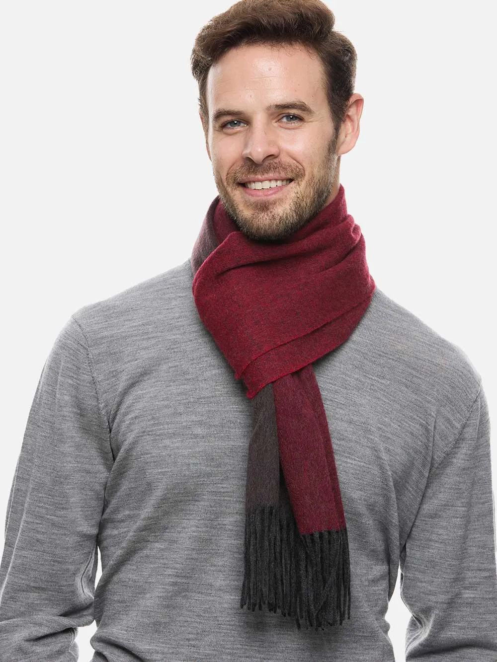 Wine Red Ombre Mens Cashmere Scarf