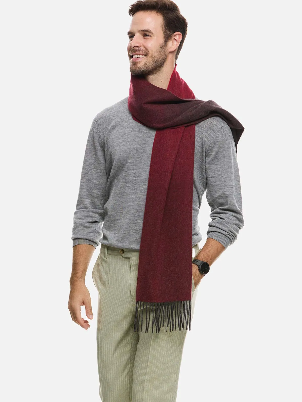 Wine Red Ombre Mens Cashmere Scarf