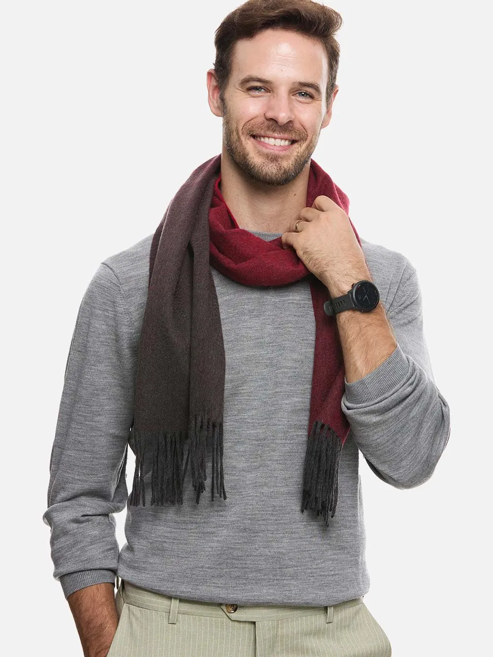 Wine Red Ombre Mens Cashmere Scarf