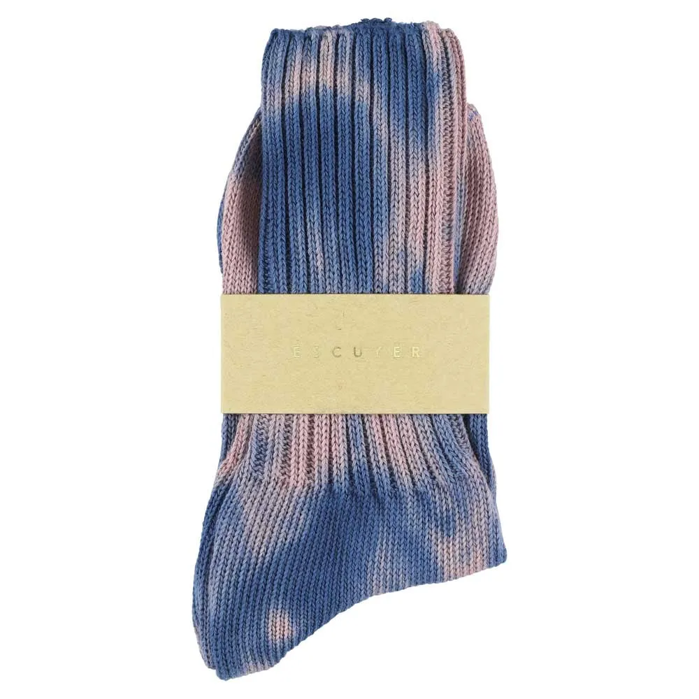 Women Tie Dye Socks - Indigo / Coral