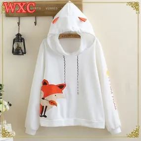 Womens Fox Printed Hoodie White