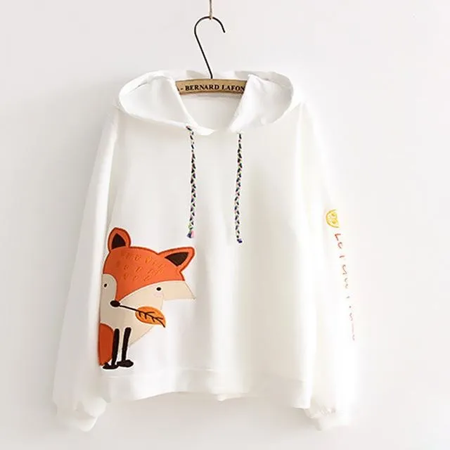 Womens Fox Printed Hoodie White