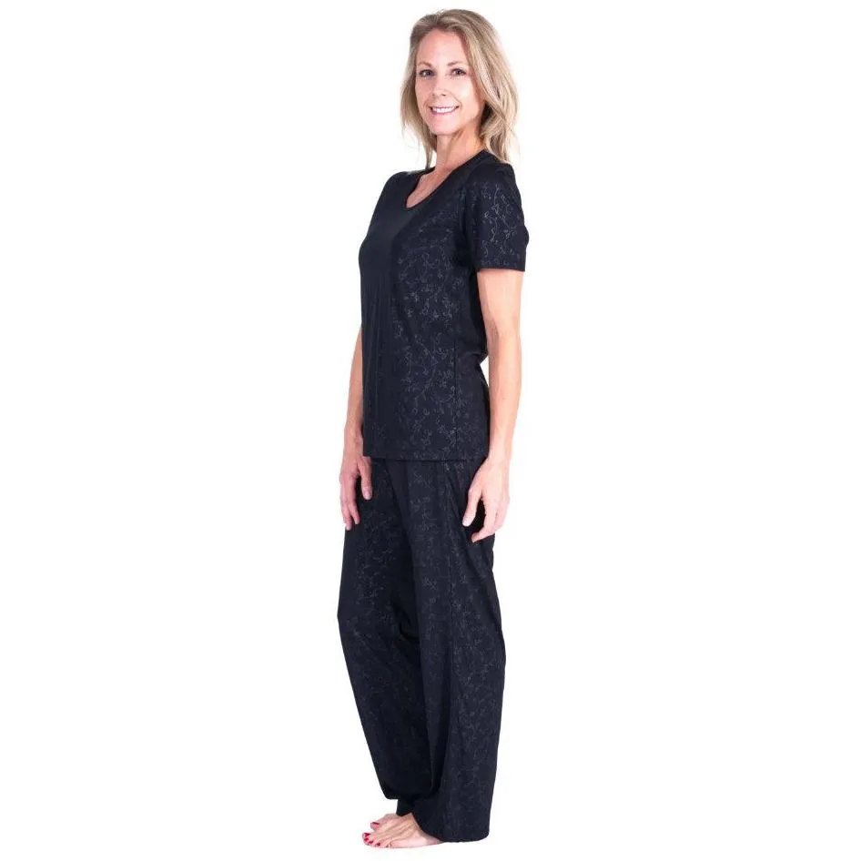 Women's Moisture Wicking Scoop Neck Pajama Set - Embossed Print