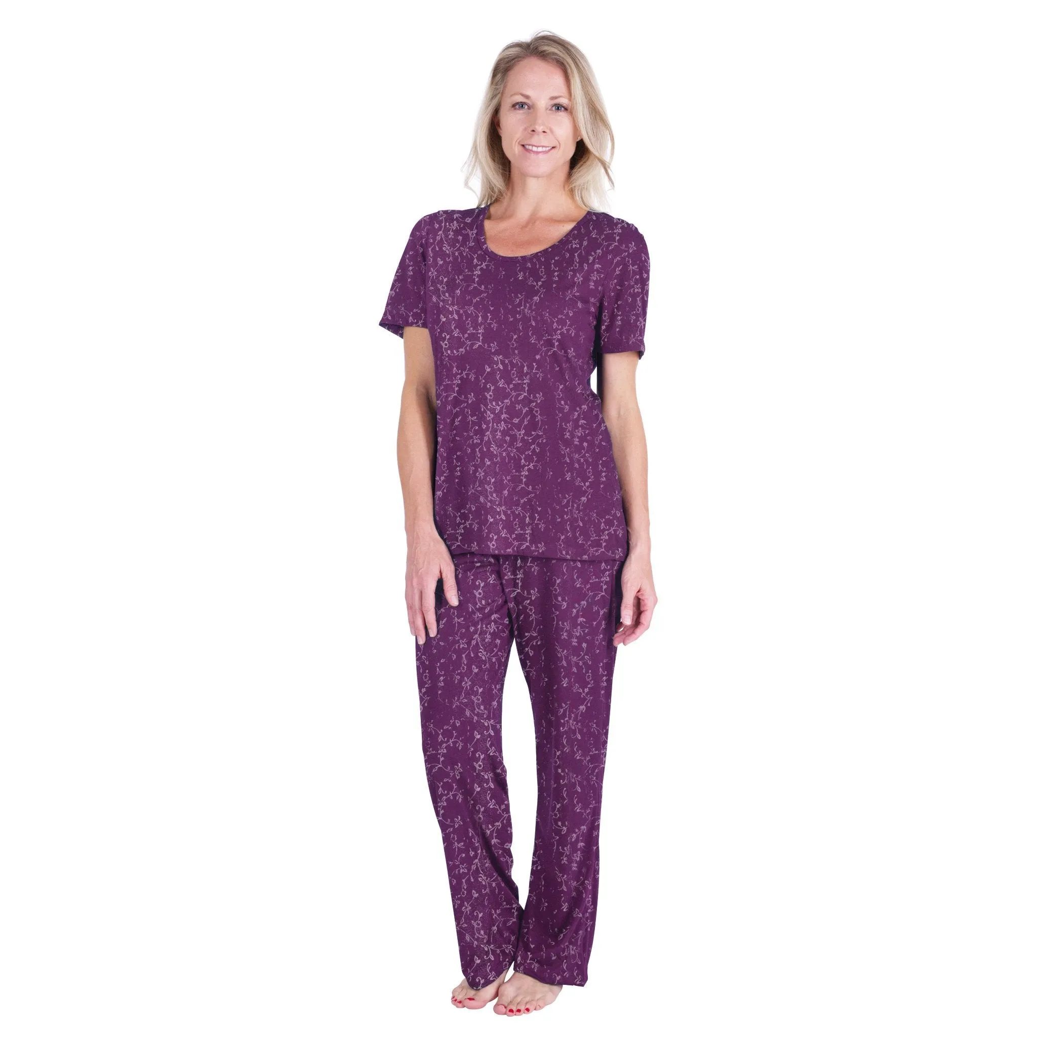 Women's Moisture Wicking Scoop Neck Pajama Set - Embossed Print