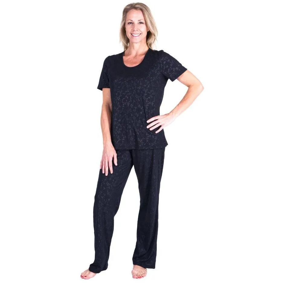 Women's Moisture Wicking Scoop Neck Pajama Set - Embossed Print