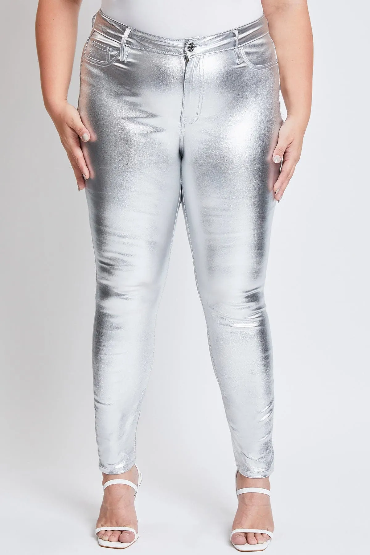 Women´s Plus High-Rise Metallic Hyperstretch Skinny Jean, Silver