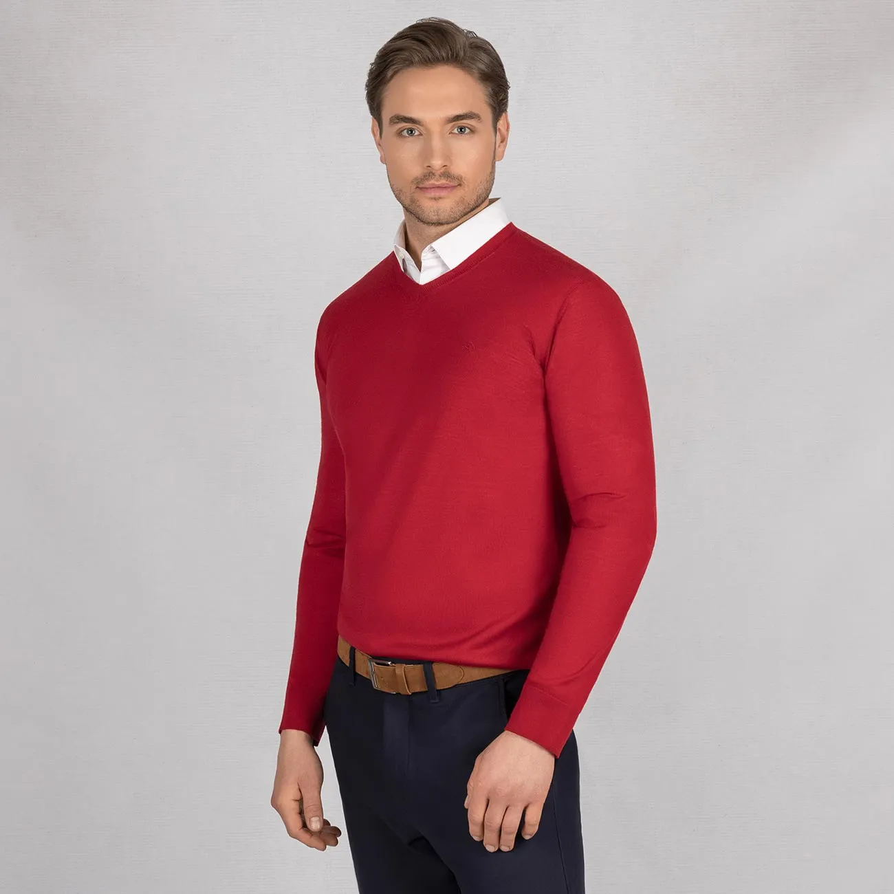 Wool Pullover Light V Neck Men